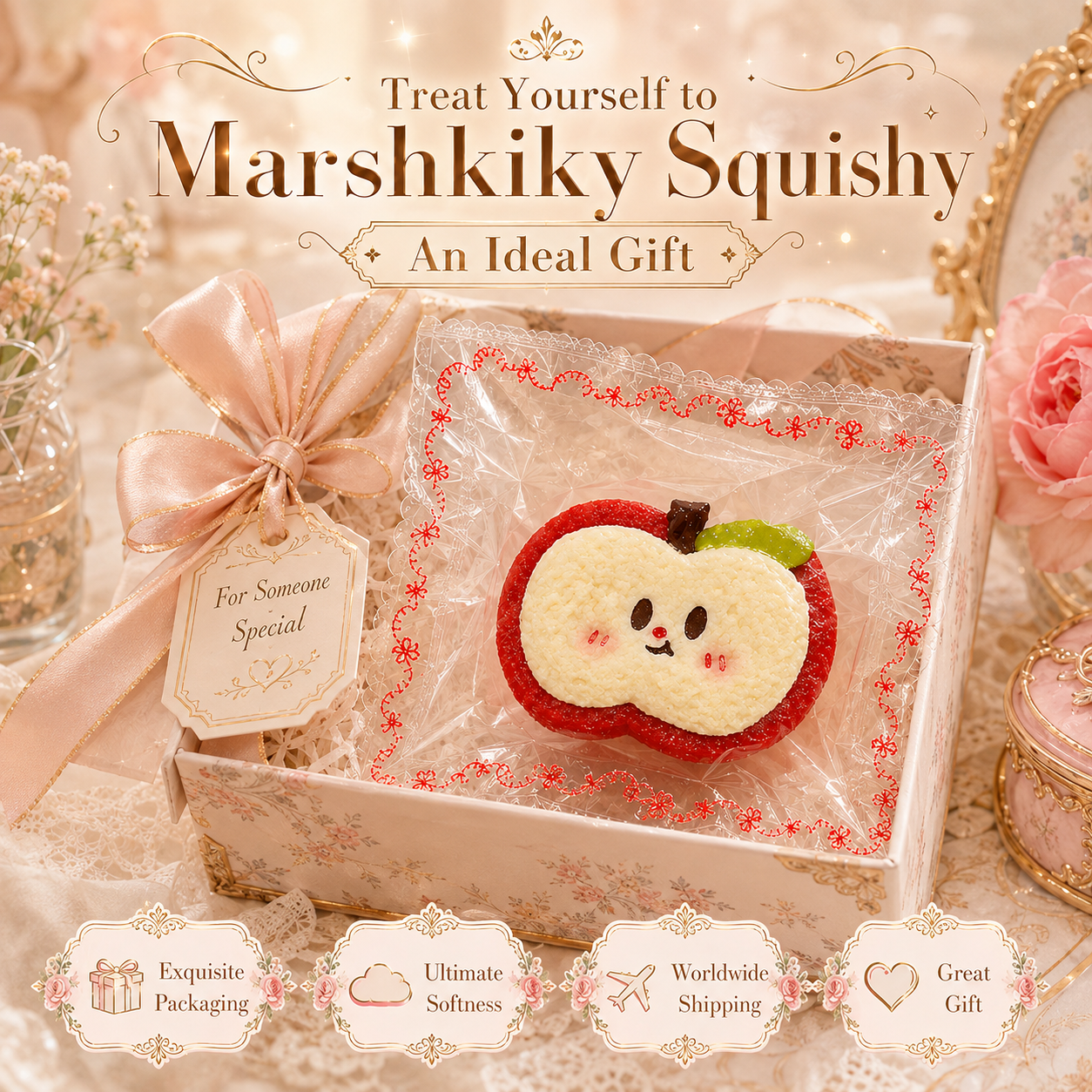Cute Apple Toast Squishy Toy Slow Rising Silicone Sensory Stress Relief Toy Funny Sliced Bread Squeeze Toy With Pvc Bag Birthday Christmas Stocking Stuffer Gift For Teens Gift For Friends For Home Office Use