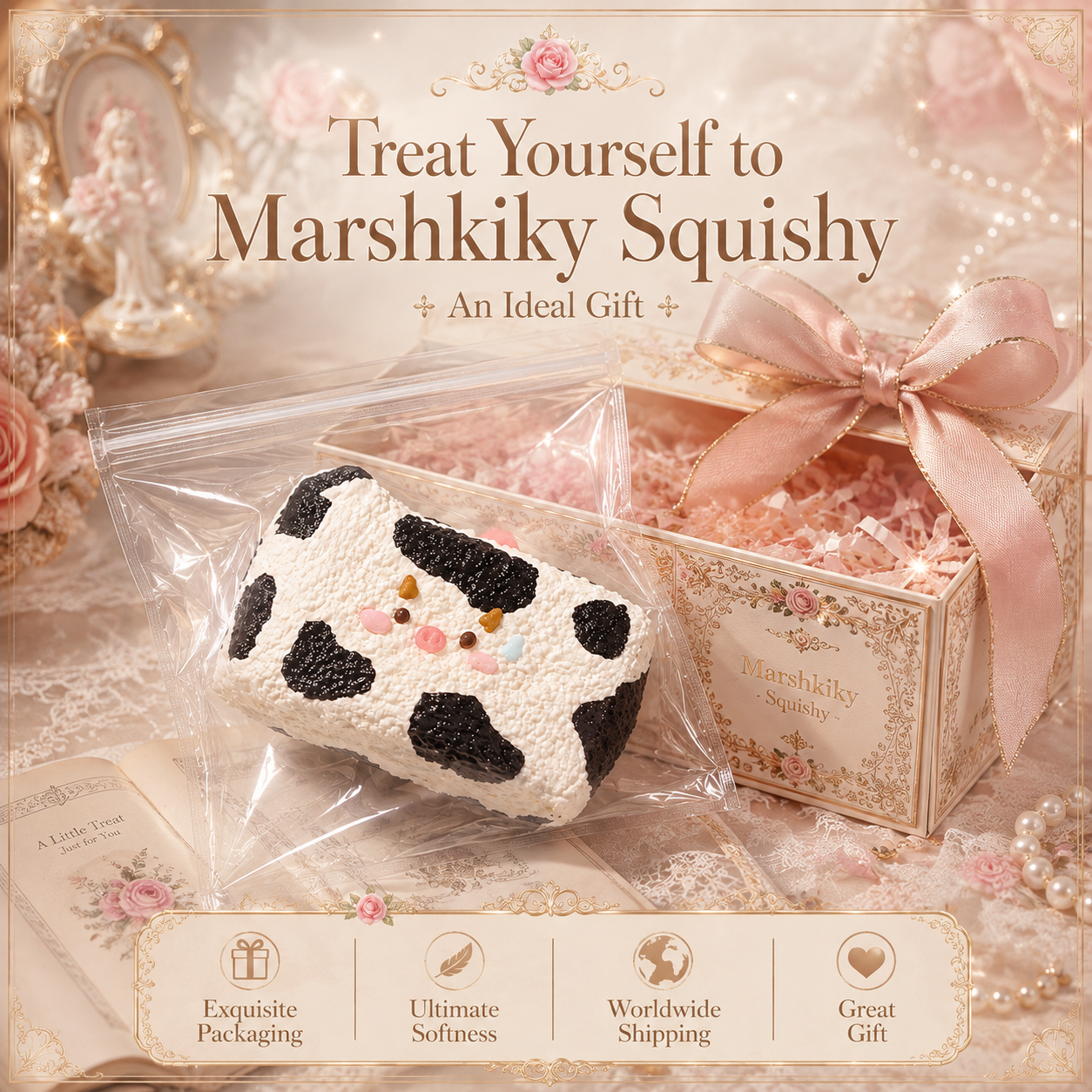 Cute Cow Pig Rice Ball Squishy Toy Slow Rising Fidget Toy Food Grade Silicone Stress Relief Toy Desk Accessory Kawaii Aesthetic Decor For Office Adults Birthday Gift For Women