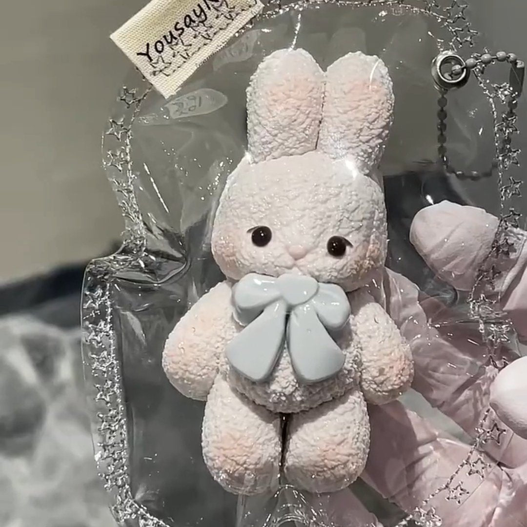 Silicone Bunny Squishy Toy Cute Stress Relief Fidget Animal Toy For Adults And Teens Food Grade Silicone Anxiety Relief Items White With Blue Bow Christmas Stocking Stuffers Birthday Gift For Women And Friends For Desk Use