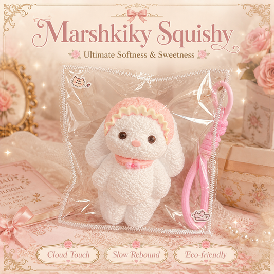 Pink Bunny Squishy Toy Food Grade Silicone Slow Rebound Stress Relief Sensory Fidget Toy with Lanyard Glossy Surface Squeeze Toy for Anxiety Relief Birthday Gift for Teens Kids Gift for Office Workers