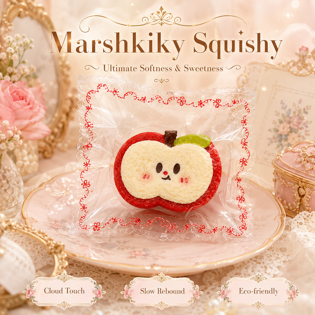 Cute Apple Toast Squishy Toy Slow Rising Silicone Sensory Stress Relief Toy Funny Sliced Bread Squeeze Toy With Pvc Bag Birthday Christmas Stocking Stuffer Gift For Teens Gift For Friends For Home Office Use