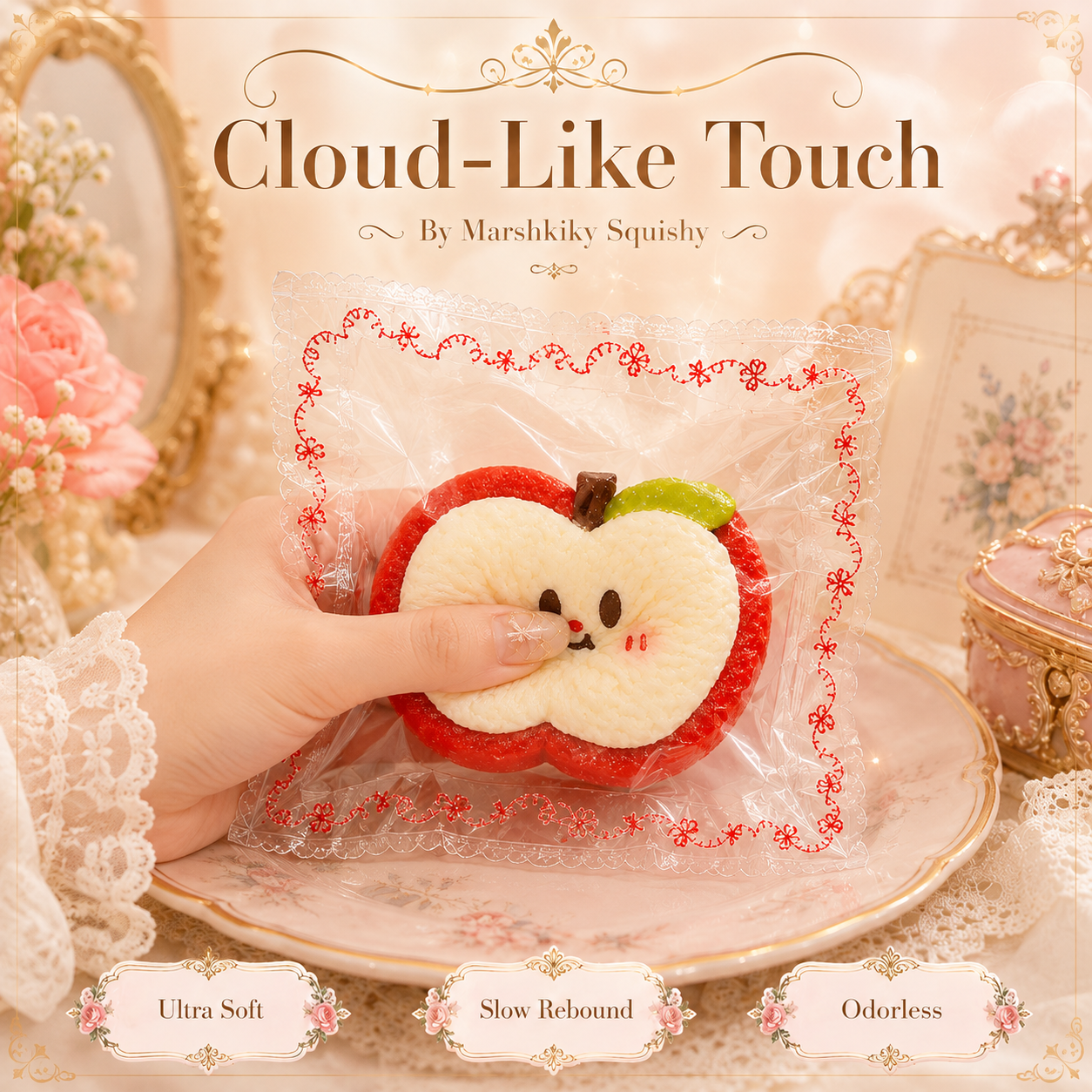 Cute Apple Toast Squishy Toy Slow Rising Silicone Sensory Stress Relief Toy Funny Sliced Bread Squeeze Toy With Pvc Bag Birthday Christmas Stocking Stuffer Gift For Teens Gift For Friends For Home Office Use