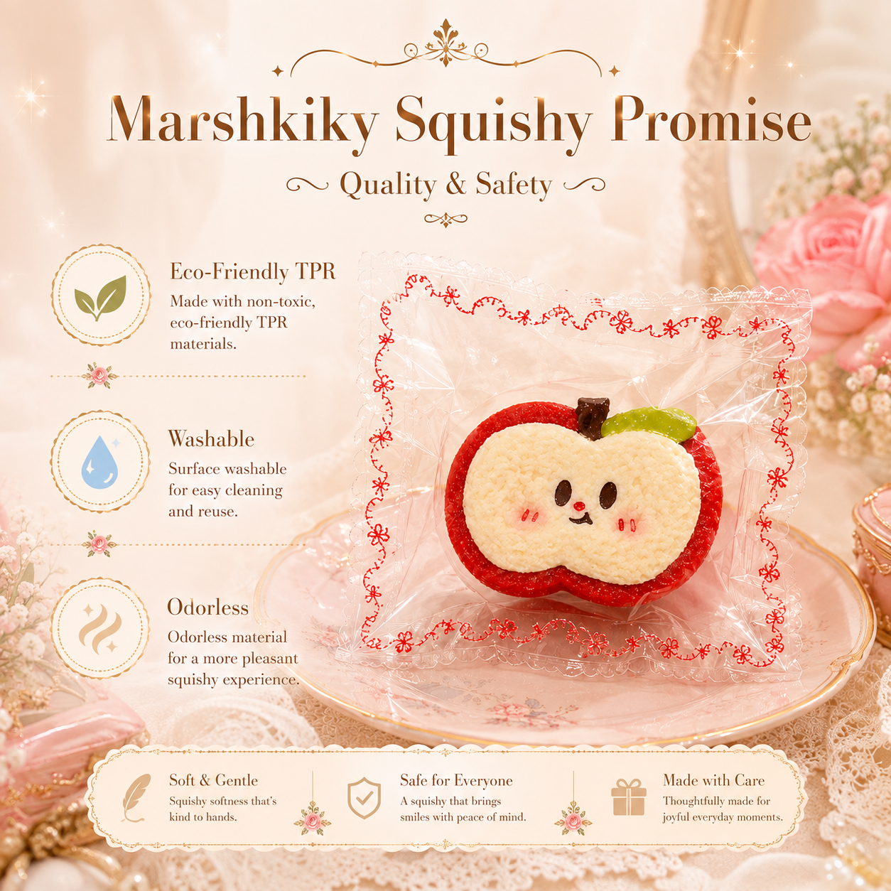 Cute Apple Toast Squishy Toy Slow Rising Silicone Sensory Stress Relief Toy Funny Sliced Bread Squeeze Toy With Pvc Bag Birthday Christmas Stocking Stuffer Gift For Teens Gift For Friends For Home Office Use