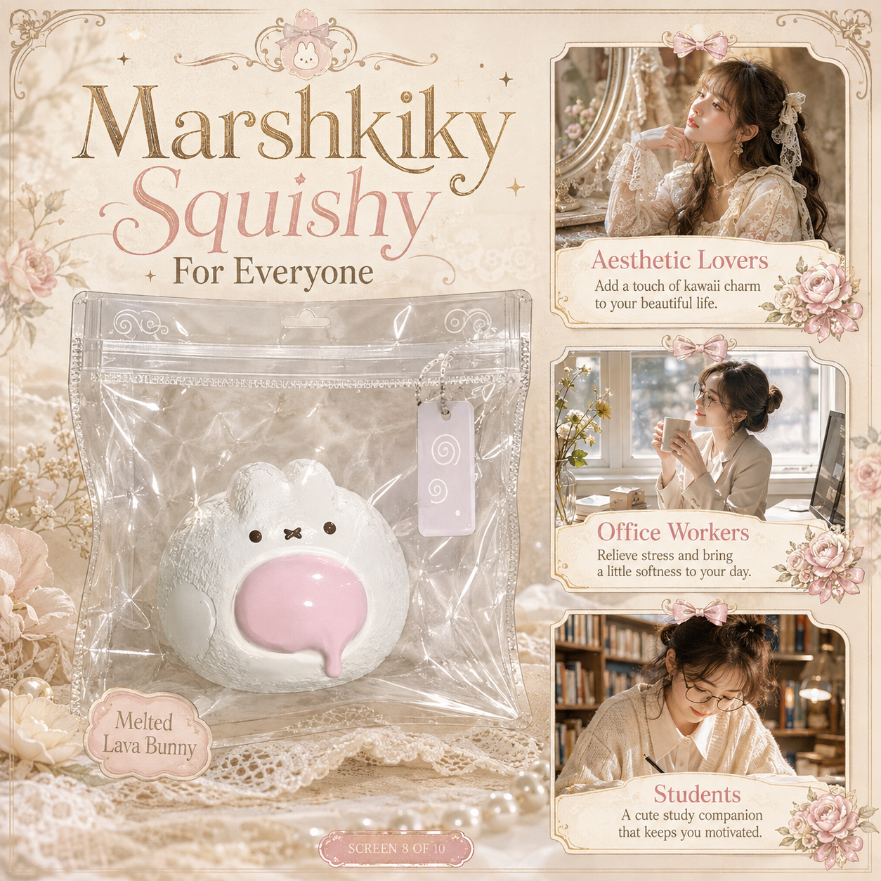 Cute Squishy Toy Food Grade Silicone Rabbit Sensory Squeeze Toy Fidget Desk Toy For Stress Relief Kawaii Animal Valentine Day Birthday Gift For Women Gift For Girls For Home Office