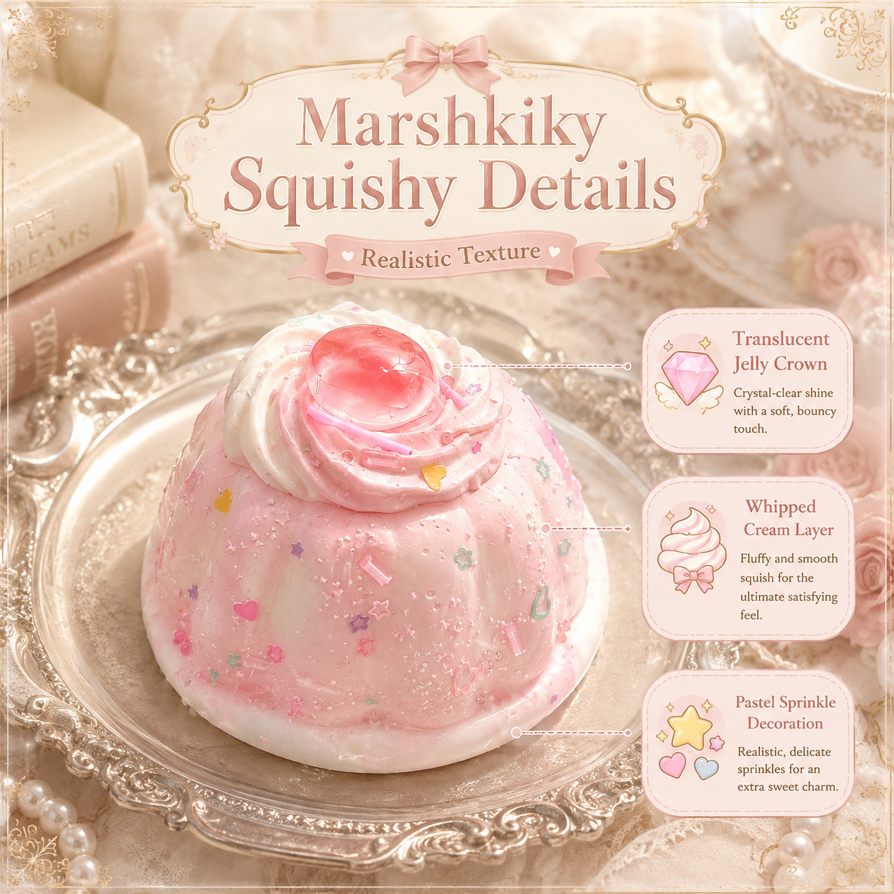 Kawaii Cherry Pudding Squishy Stress Toy Food Grade Silicone Squeeze Fidget Toy Cute Desk Accessories For Anxiety Relief Valentines Day Birthday Gift For Women Kids Teens For Office Home Use