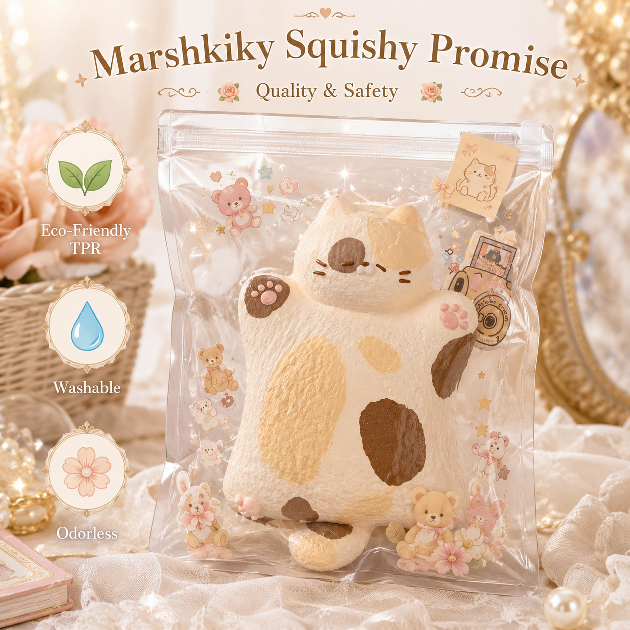 Calico Cat Squishy Toy Food Grade Silicone Stress Relief Squeeze Fidget Toy Cute Chubby Cat Desk Accessory Office Anxiety Relief Relaxing Tactile Sensory Toy Fun Christmas Birthday Gift For Women Teens Kids For Home Office