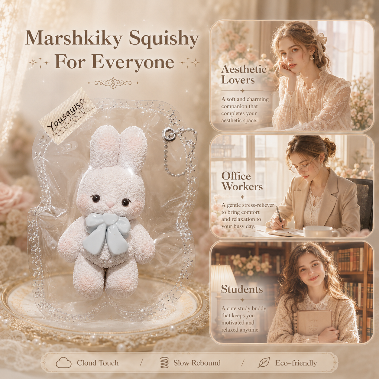 Silicone Bunny Squishy Toy Cute Stress Relief Fidget Animal Toy For Adults And Teens Food Grade Silicone Anxiety Relief Items White With Blue Bow Christmas Stocking Stuffers Birthday Gift For Women And Friends For Desk Use
