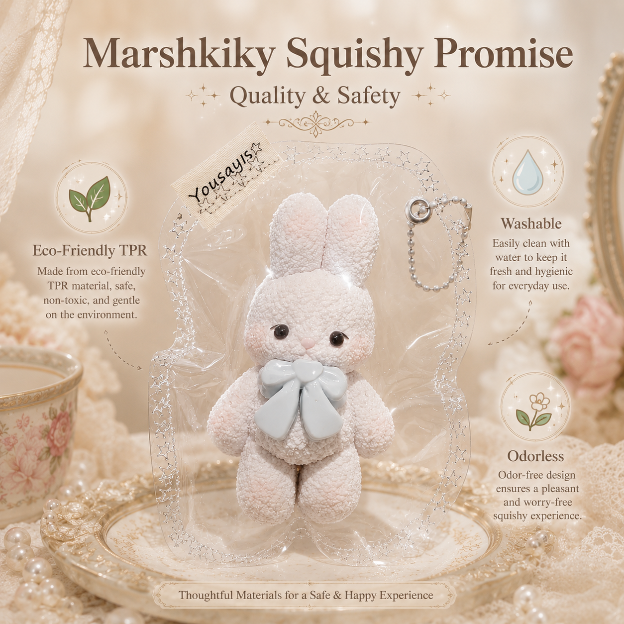 Silicone Bunny Squishy Toy Cute Stress Relief Fidget Animal Toy For Adults And Teens Food Grade Silicone Anxiety Relief Items White With Blue Bow Christmas Stocking Stuffers Birthday Gift For Women And Friends For Desk Use