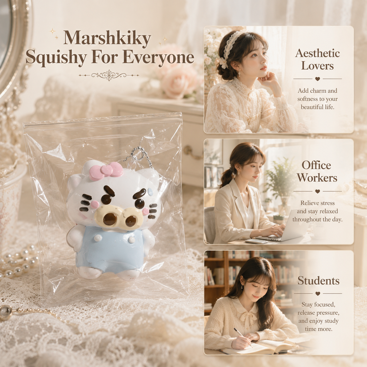 Kawaii Squishy Toy Stress Relief Squeeze Toy Slow Rising Food Grade Silicone Fidget Toy Cute Standing Animal Figure For Desk Decoration Anxiety Relief Office Break Birthday Christmas Gift For Teens Kids Gift For Friends