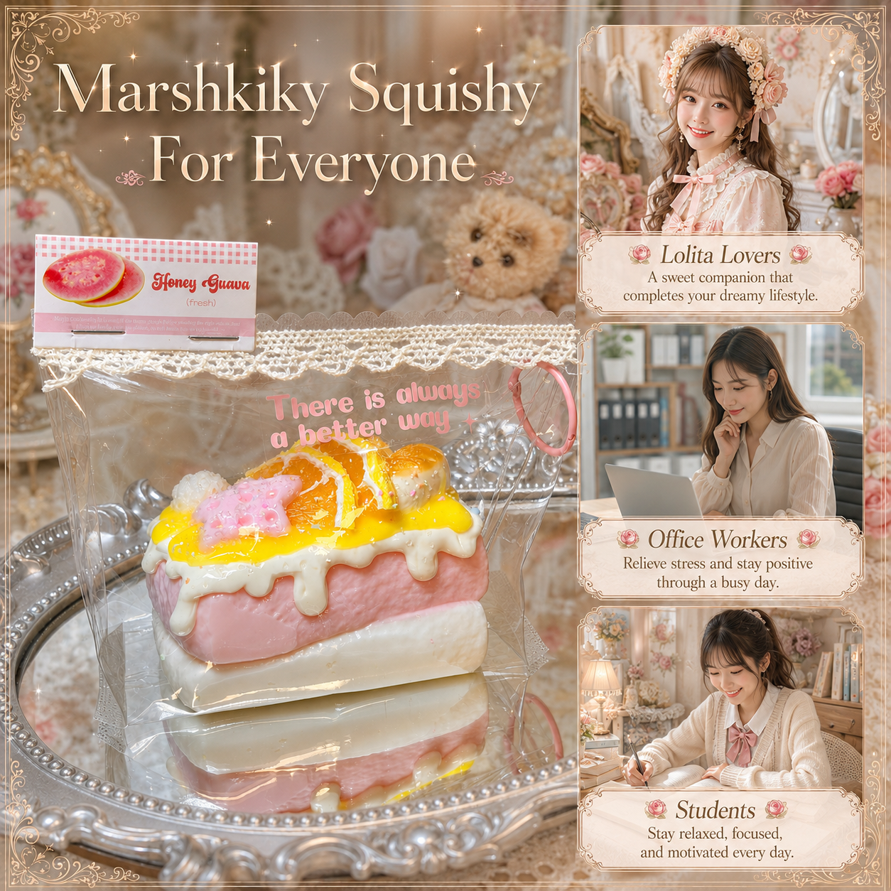 Ideal stress relief squishy toy suited for Lolita fashion lovers, office workers, and students.