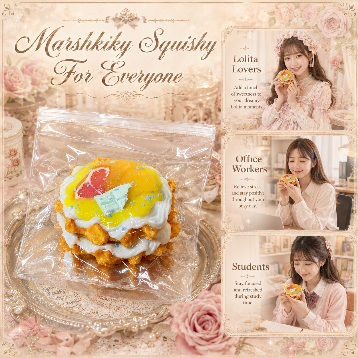 Marshkiky Squishy for everyone: perfect stress relief toy for Lolita lovers, office workers, and students.