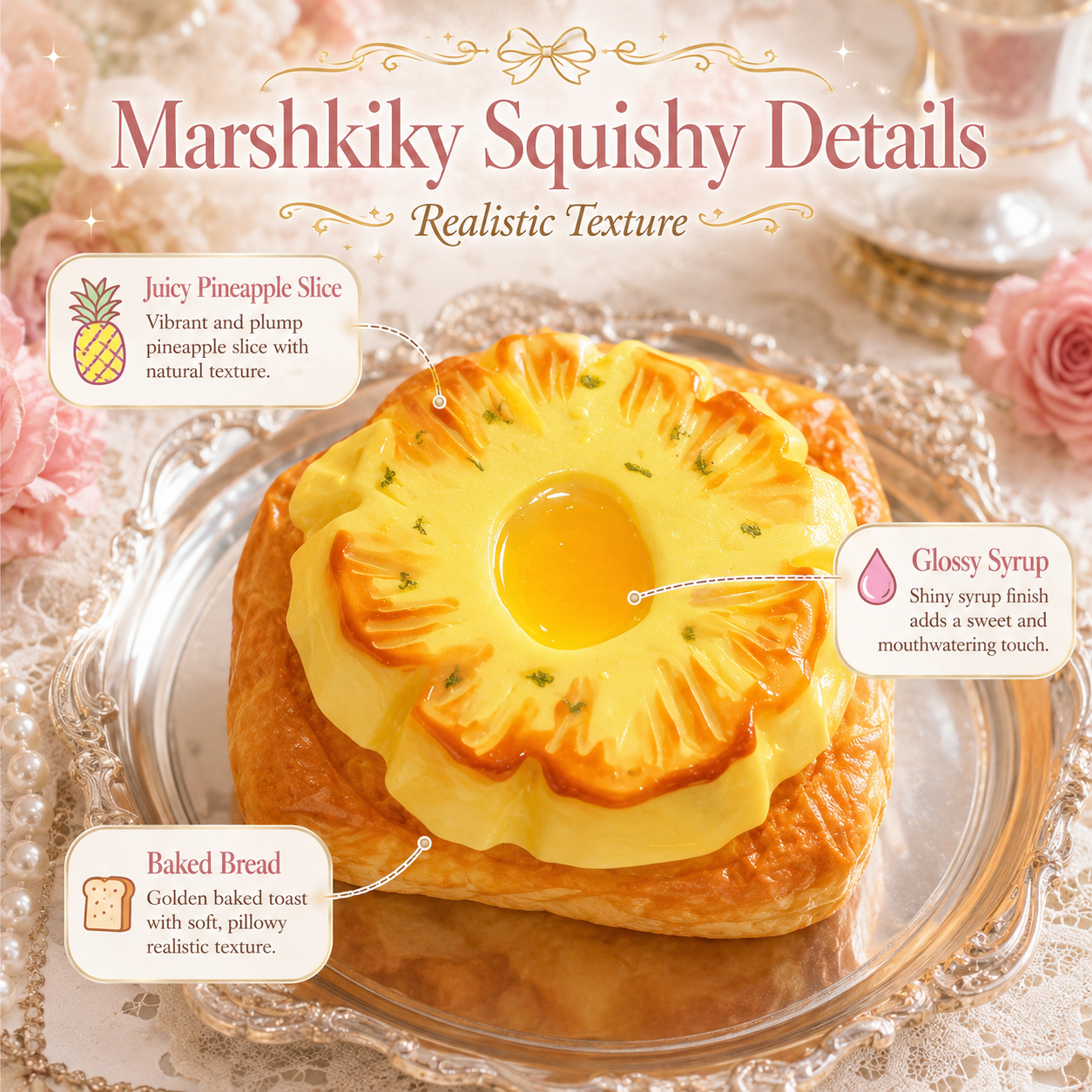 Pineapple Toast Squishy Toy Slow Rising Fake Food Sensory Stress Relief Toy Soft Silicone Squeeze Toy For Adults Office Desk Accessories Funny Christmas Birthday Gift For Teens For Women For Office Use