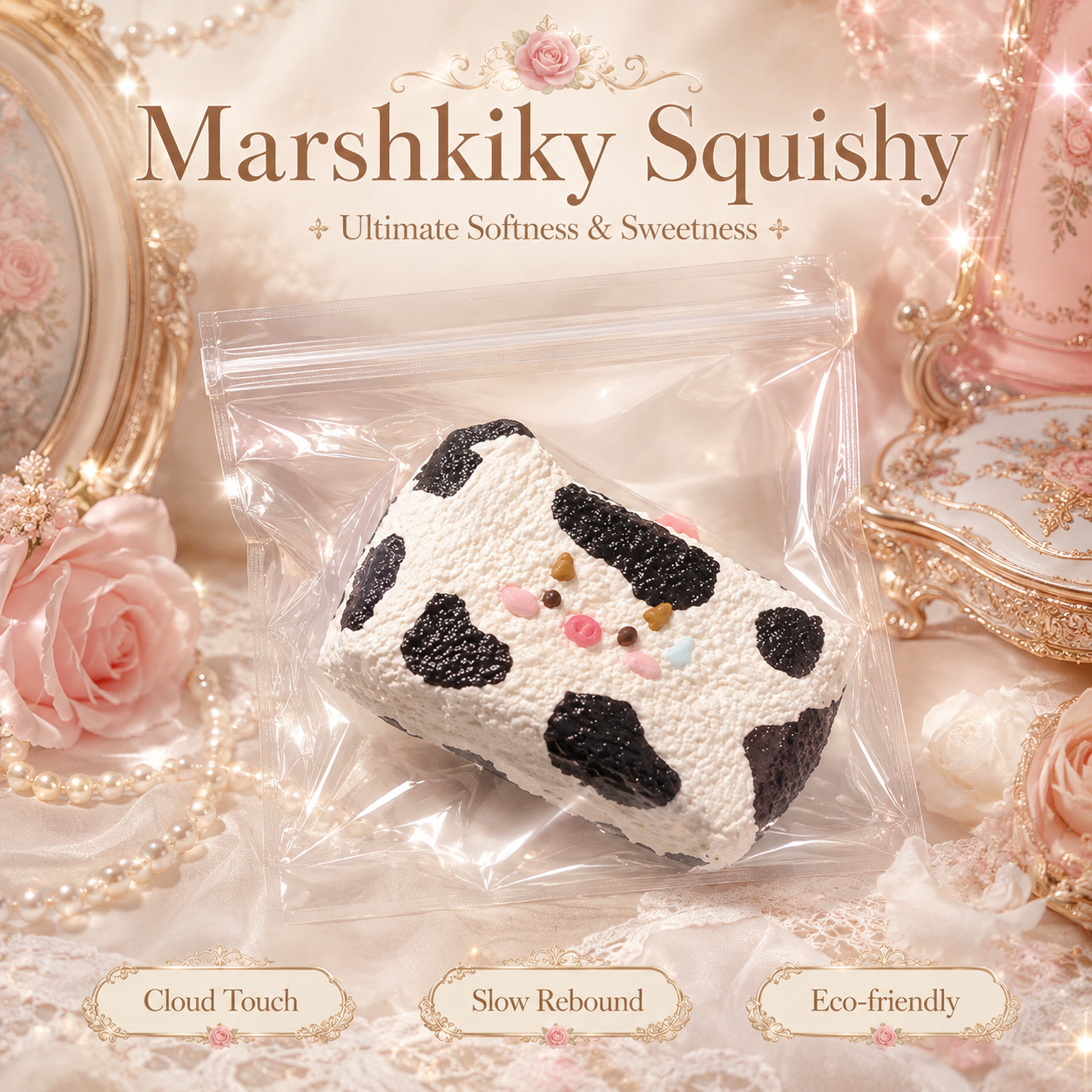 Cute Cow Pig Rice Ball Squishy Toy Slow Rising Fidget Toy Food Grade Silicone Stress Relief Toy Desk Accessory Kawaii Aesthetic Decor For Office Adults Birthday Gift For Women