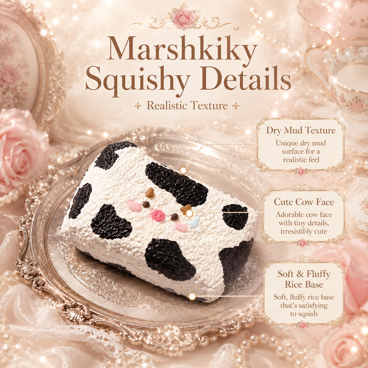 Cute Cow Pig Rice Ball Squishy Toy Slow Rising Fidget Toy Food Grade Silicone Stress Relief Toy Desk Accessory Kawaii Aesthetic Decor For Office Adults Birthday Gift For Women