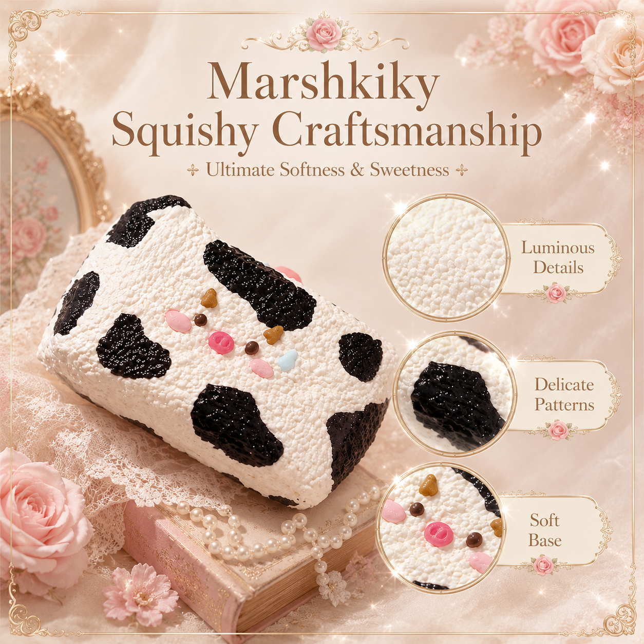 Cute Cow Pig Rice Ball Squishy Toy Slow Rising Fidget Toy Food Grade Silicone Stress Relief Toy Desk Accessory Kawaii Aesthetic Decor For Office Adults Birthday Gift For Women