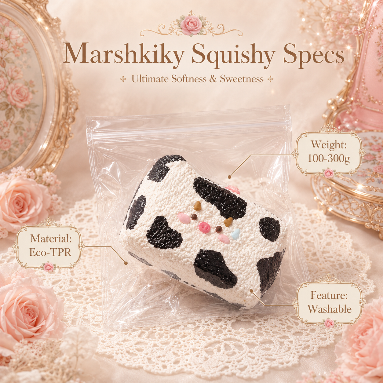 Cute Cow Pig Rice Ball Squishy Toy Slow Rising Fidget Toy Food Grade Silicone Stress Relief Toy Desk Accessory Kawaii Aesthetic Decor For Office Adults Birthday Gift For Women