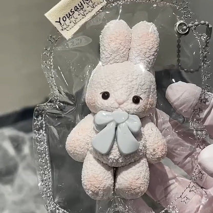 Silicone Bunny Squishy Toy Cute Stress Relief Fidget Animal Toy For Adults And Teens Food Grade Silicone Anxiety Relief Items White With Blue Bow Christmas Stocking Stuffers Birthday Gift For Women And Friends For Desk Use