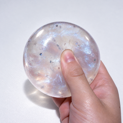 Translucent sensory squishy ball with resin star details and pearlescent shimmer; Glass Galaxy handmade sensory squishy ball, product photo 3