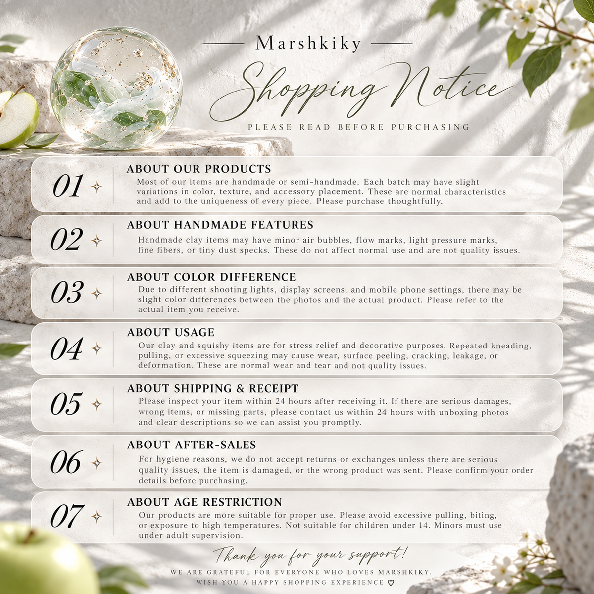 Marshkiky pre-purchase information graphic