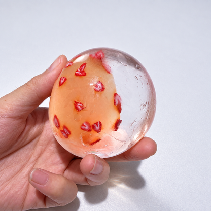 Translucent sensory squishy ball with small resin lemon slice details; Summer Fruit Party handmade sensory squishy ball, product photo 8